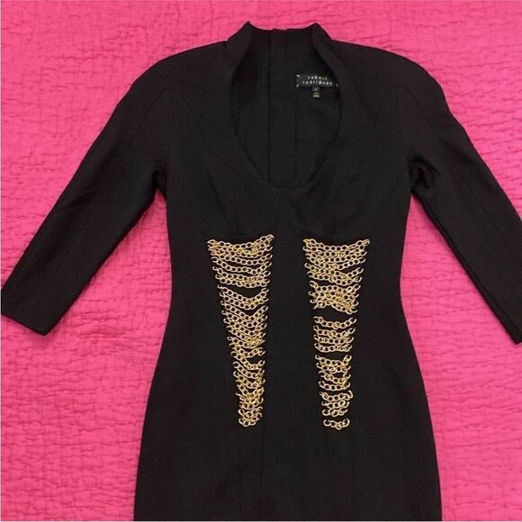 Robert Rodriguez Elegant Black Dress with Gold Accents, US2 - Picture 2 of 8